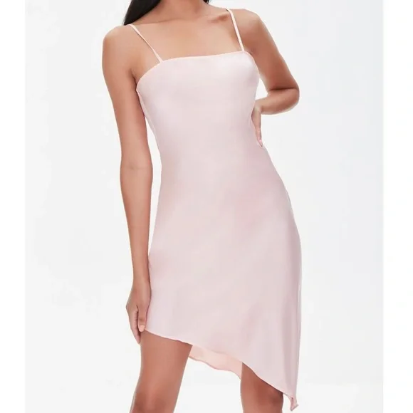 chinese dress ladies Larna Lace Trim Satin Mini Dress in Baby Pink main image 1
